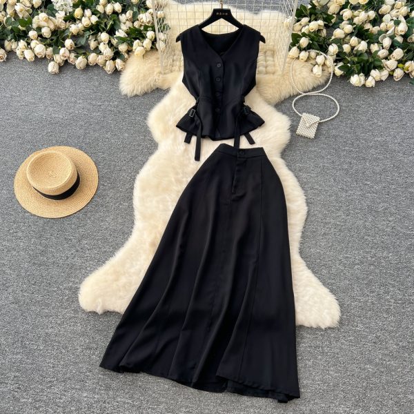 Light waistcoat pinched waist tops a set for women