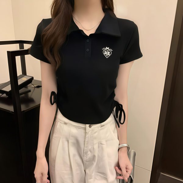 Short embroidery summer retro badge tops